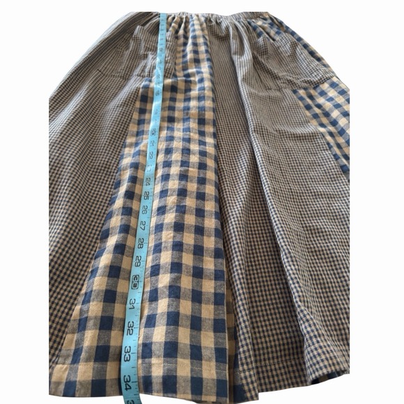 Amente LA Gingham Midi Skirt A-Line Preppy Cottagecore Elastic Waist Pockets - Picture 7 of 10